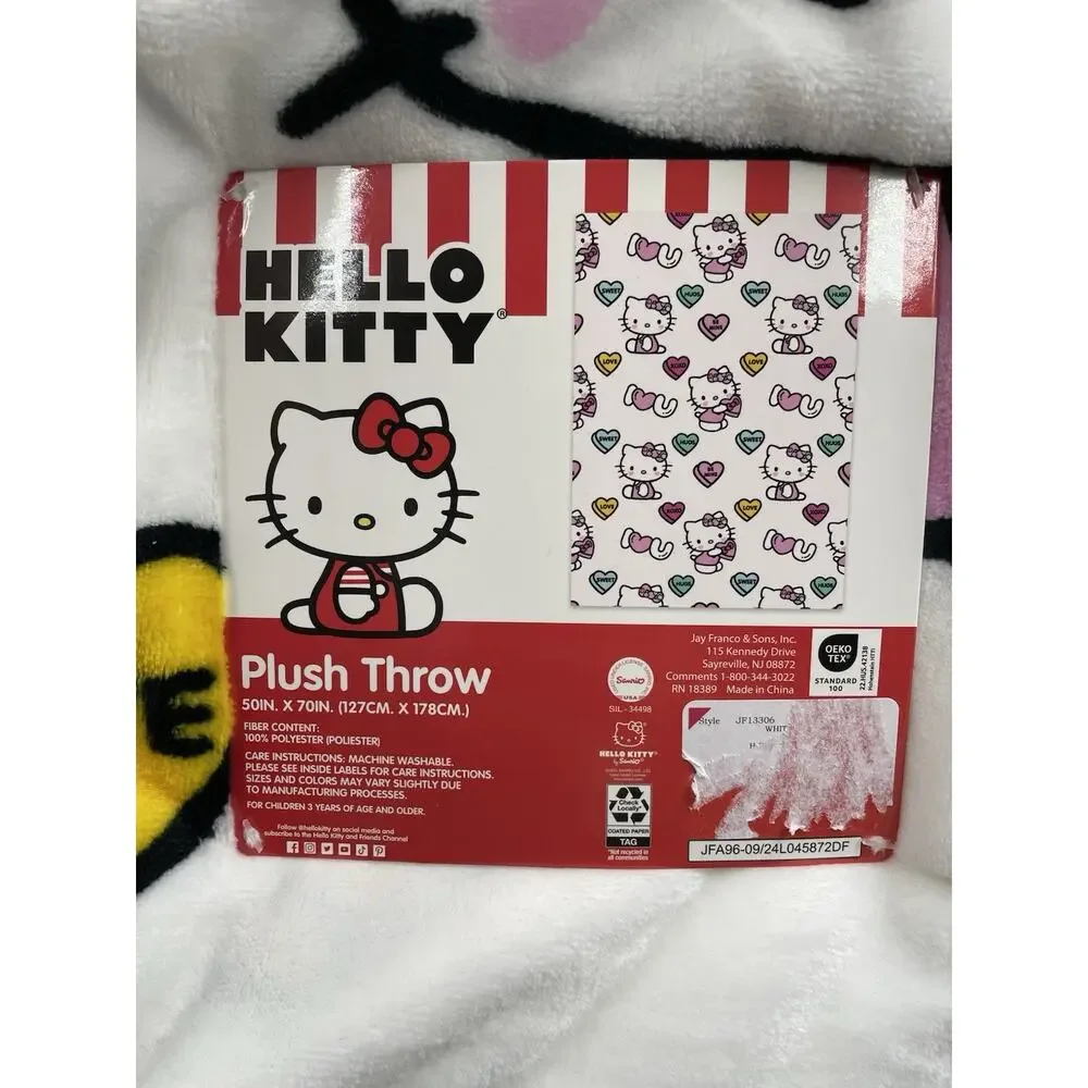 Hello Kitty Conversation Hearts Valentines Plush Throw Blanket 50x70